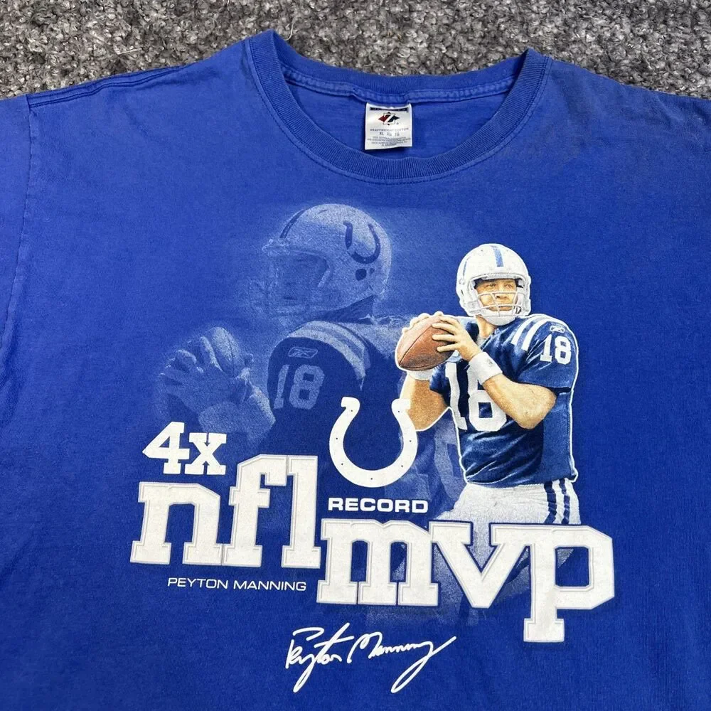 Y2K Peyton Manning 4x MVP Player Signature Indianapolis Colts T-Shirt Size XL